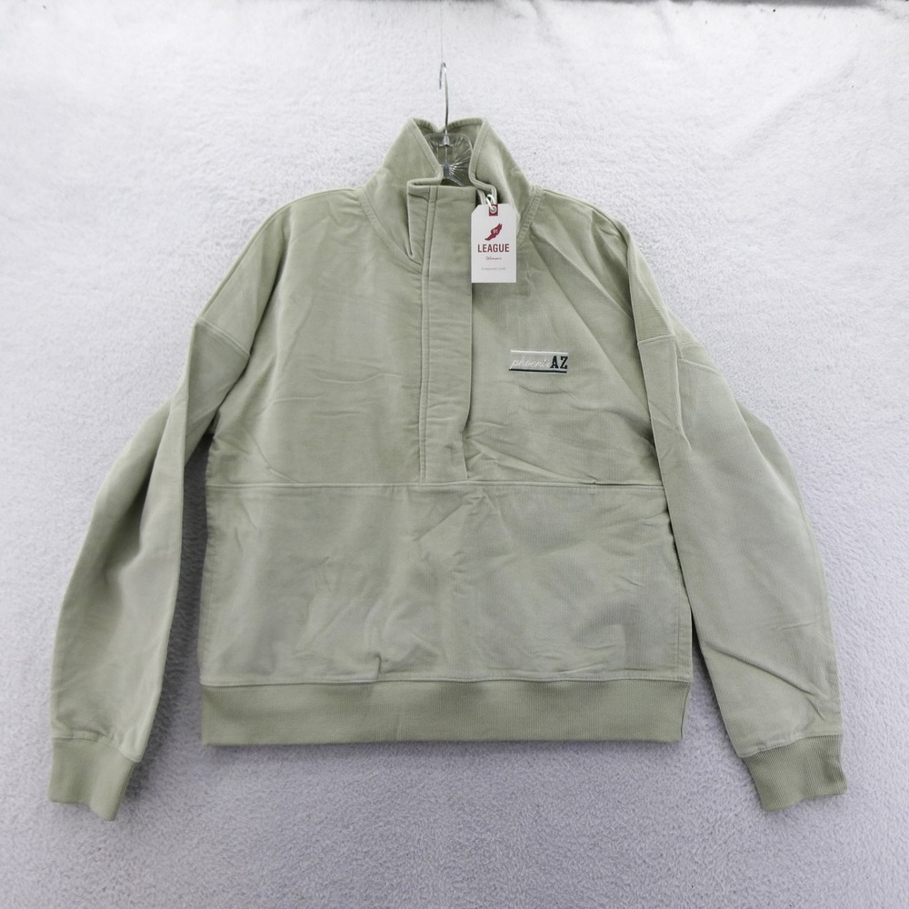 League Sweatshirt Womens Medium Phoenix AZ Green Corduroy Quarter Snap Pullover